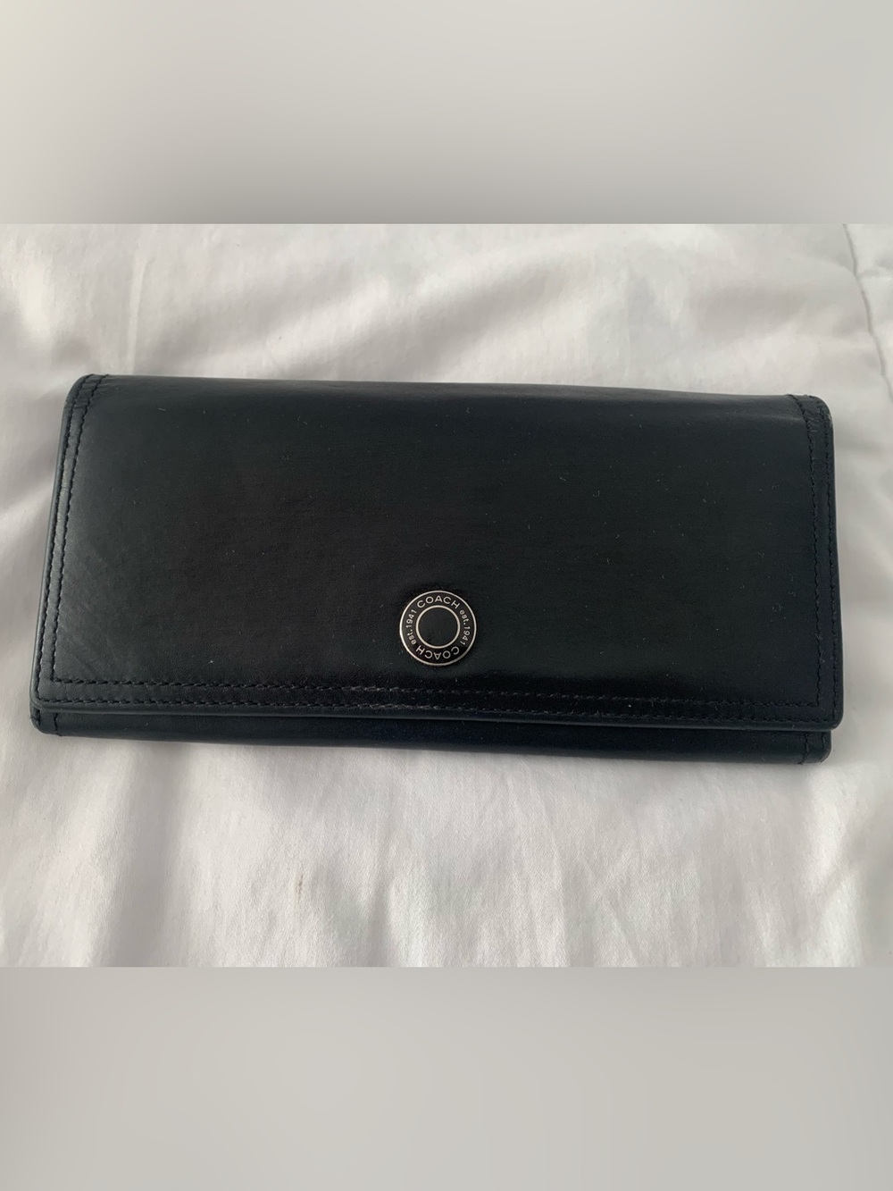 Coach Black Leather Snap Continental Wallet